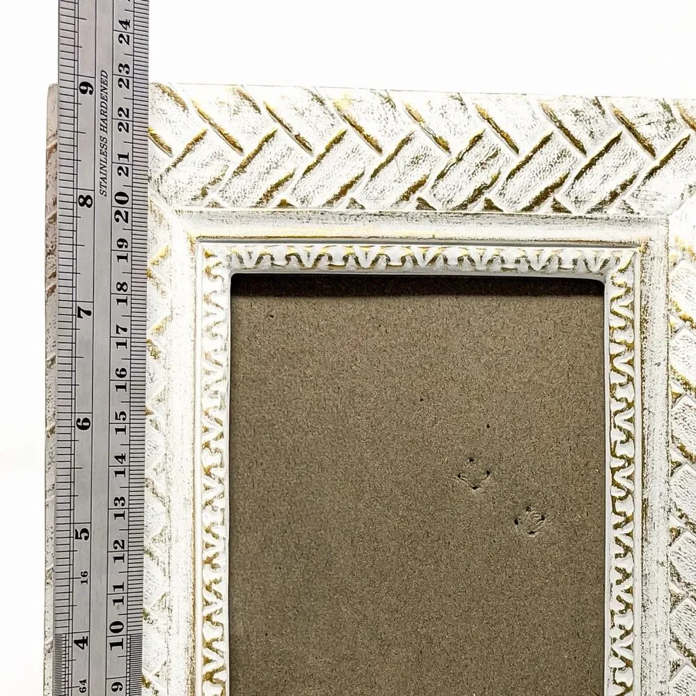 Nicole Miller Home Distressed White Gold 5x7 Picture Frame Textured Beach Farm